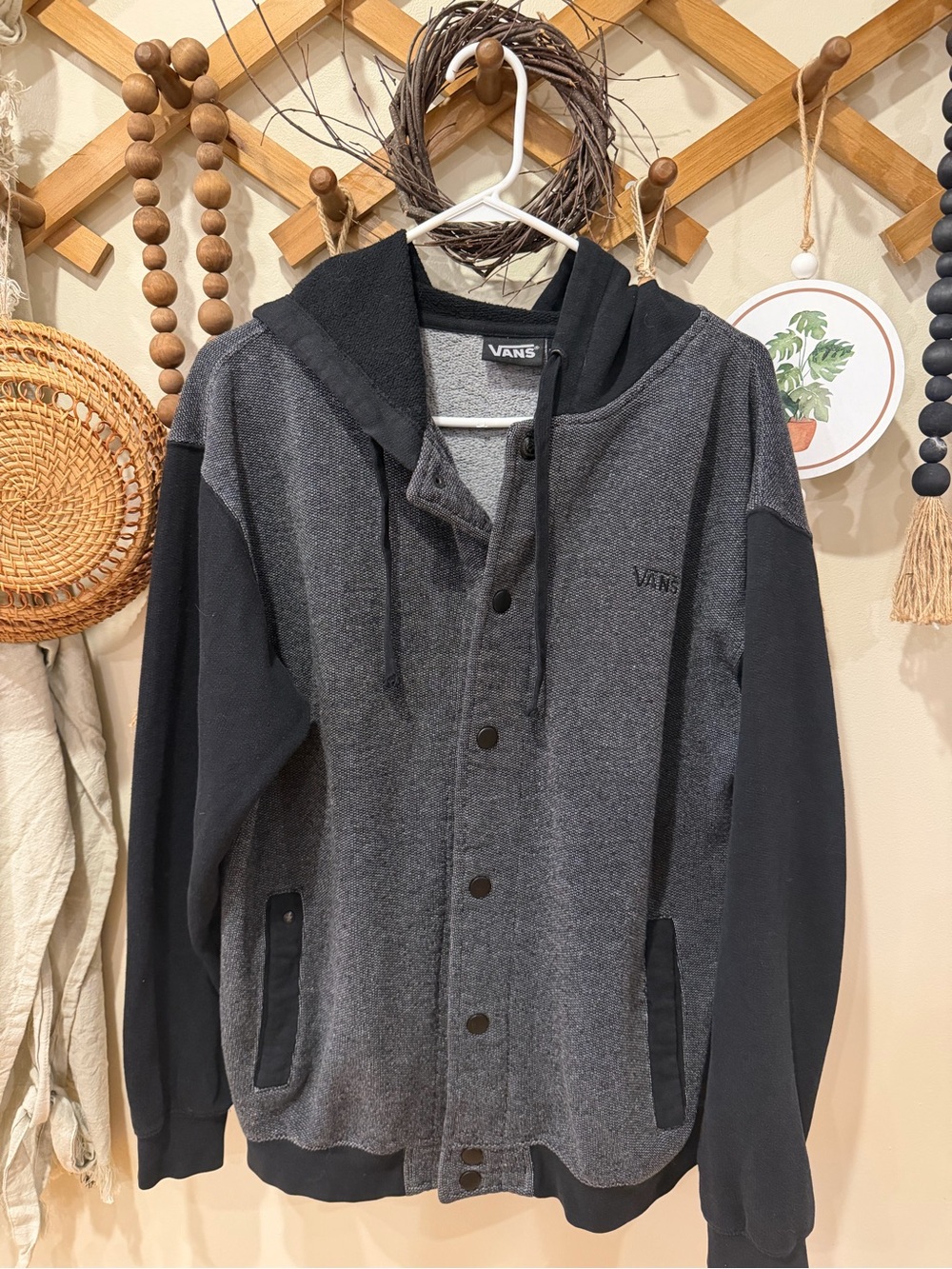 Vans Men’s Gray and Black Hooded Bomber Jacket